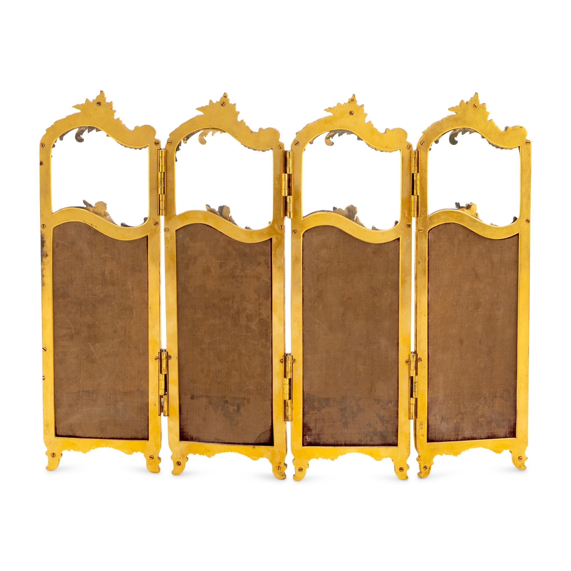 A French Gilt Bronze, Enameled Copper and Glass Table Screen