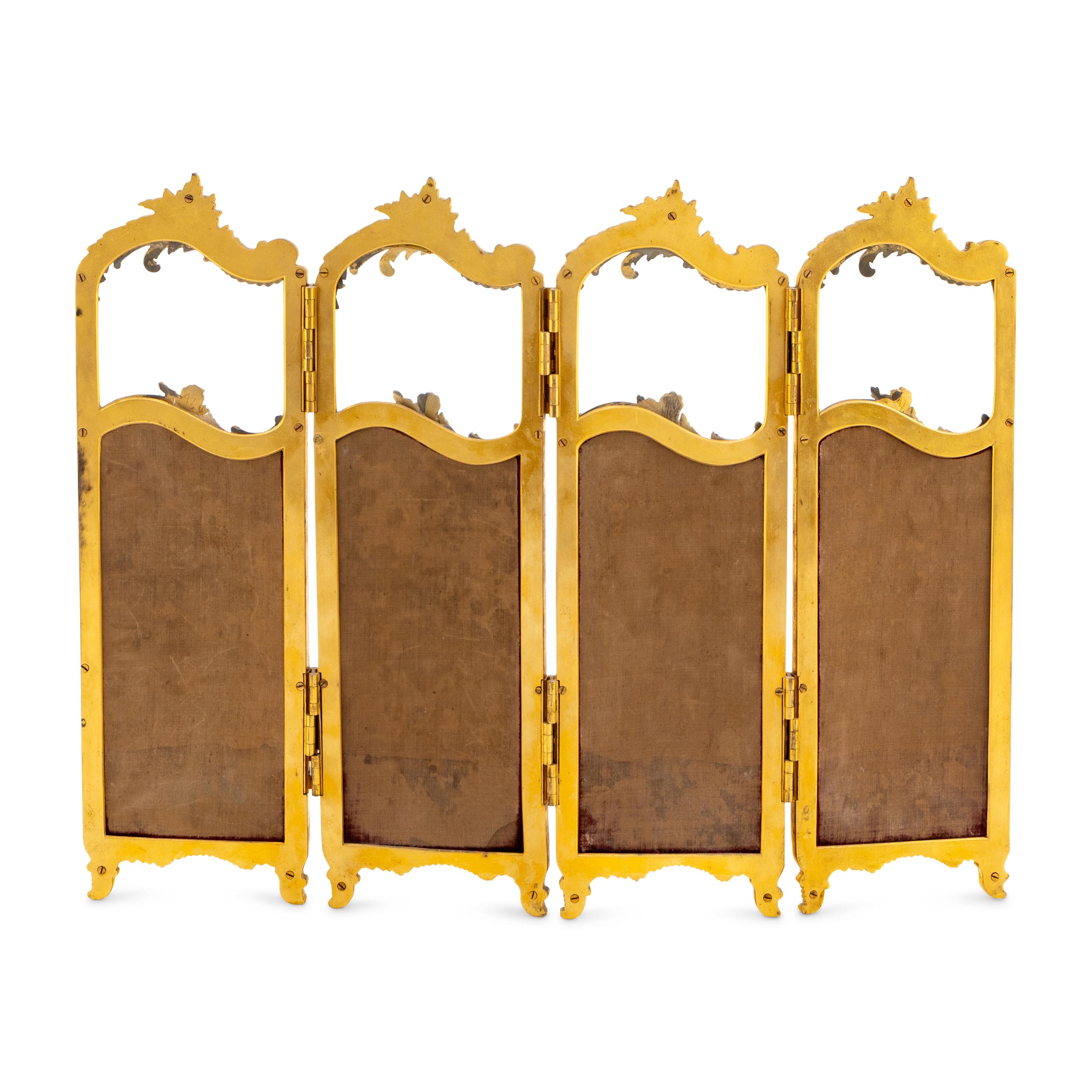 A French Gilt Bronze, Enameled Copper and Glass Table Screen
