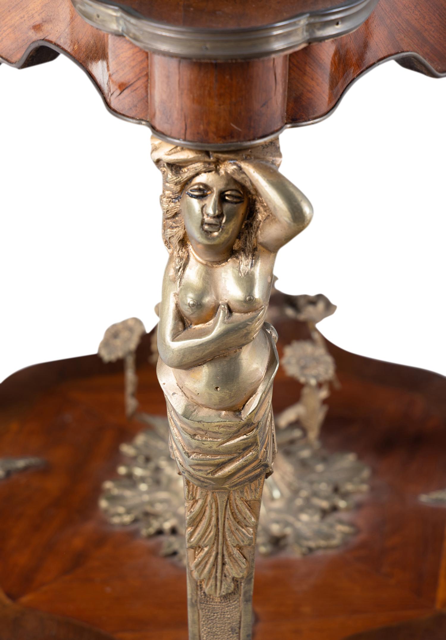 A Pair of Louis XVI Style Gilt Bronze Mounted Tulipwood Side Tables