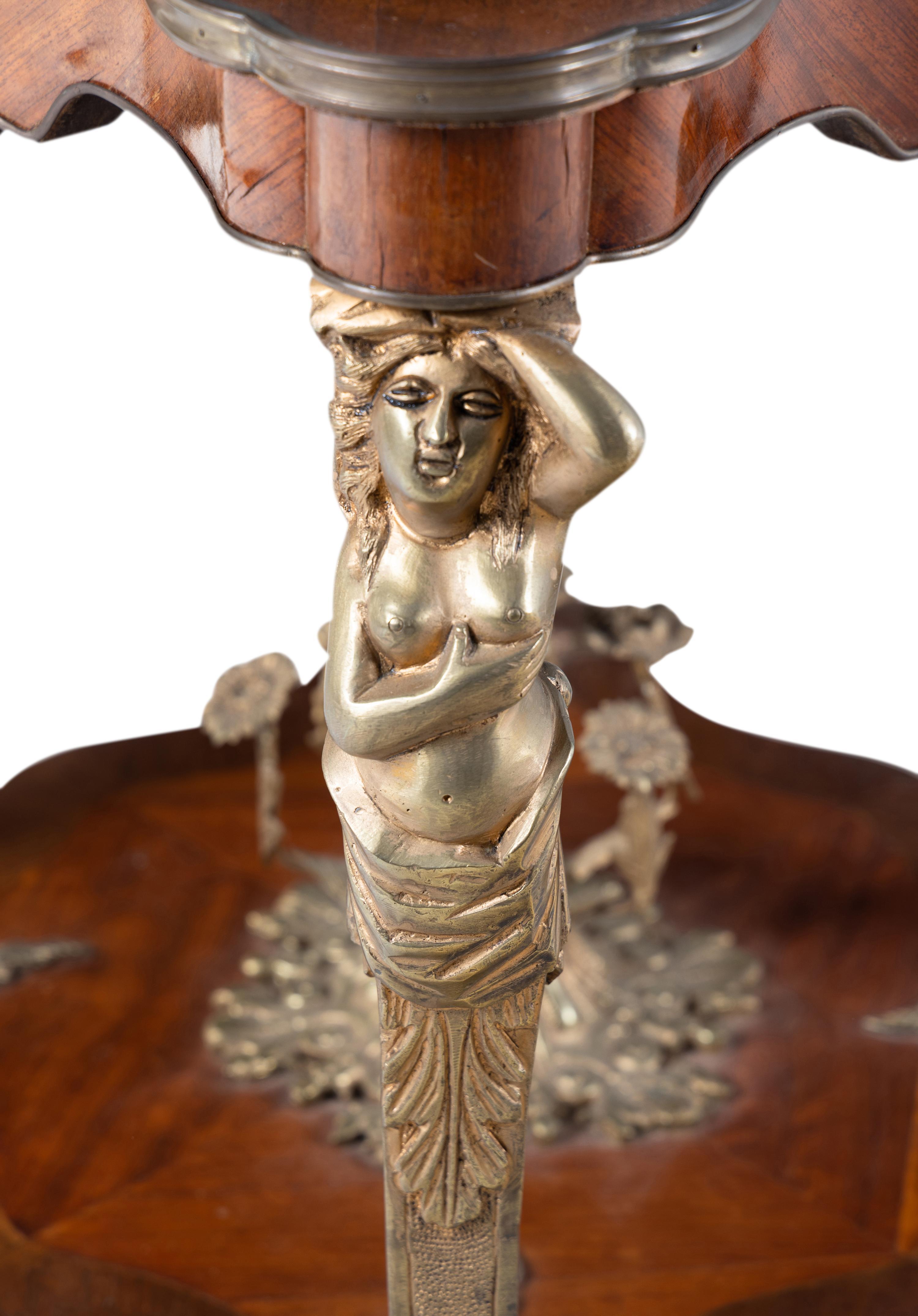 A Pair of Louis XVI Style Gilt Bronze Mounted Tulipwood Side Tables