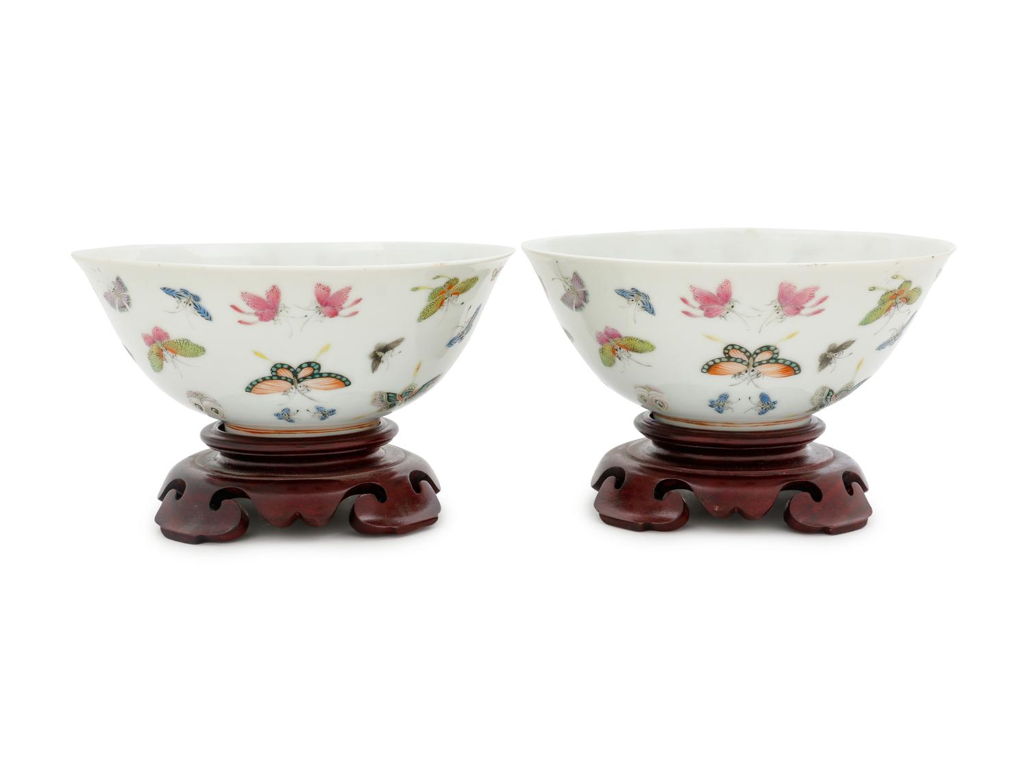 A Pair of Famille Rose 'Butterfly' Bowls