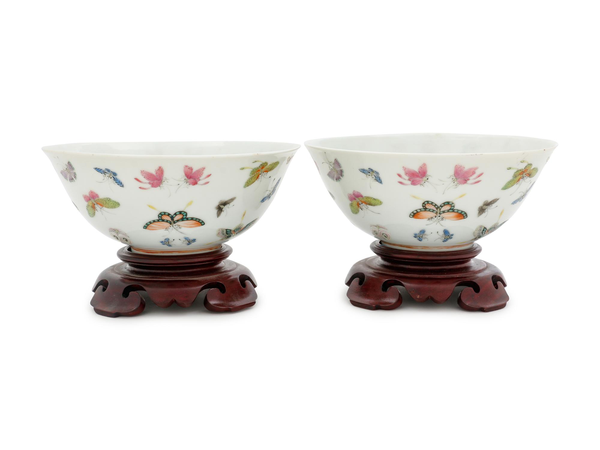 A Pair of Famille Rose 'Butterfly' Bowls