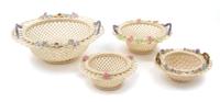 Four Belleek Three Strand Baskets Diameter of largest 8 1/2 inches. — THREE WITH PRINTED ONE PAD MARK