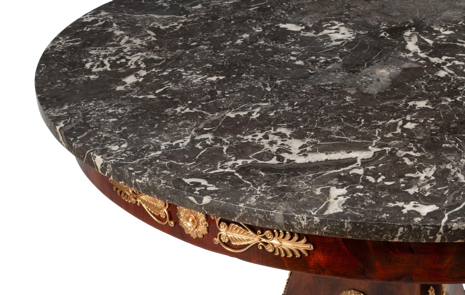 A Louis Phillippe Gilt Bronze Mounted Mahogany Marble-Top Center Table