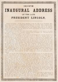 [LINCOLN, Abraham (1809-1865)] . Second Inaugural Address of the Late President Lincoln. New York: James Miller, [1865].