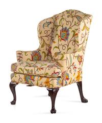 A Queen Anne Style Crewelwork Upholstered Mahogany Easy Chair
