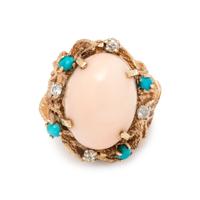 ANGEL SKIN CORAL, TURQUOISE AND DIAMOND RING