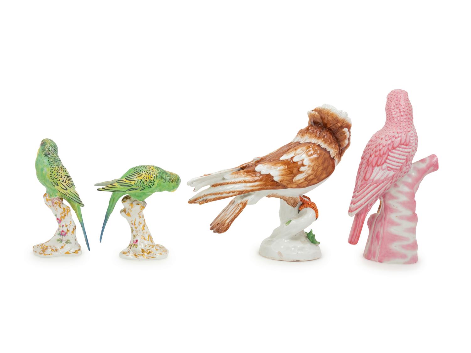 Four Painted Porcelain Bird Figures