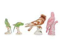 Four Painted Porcelain Bird Figures