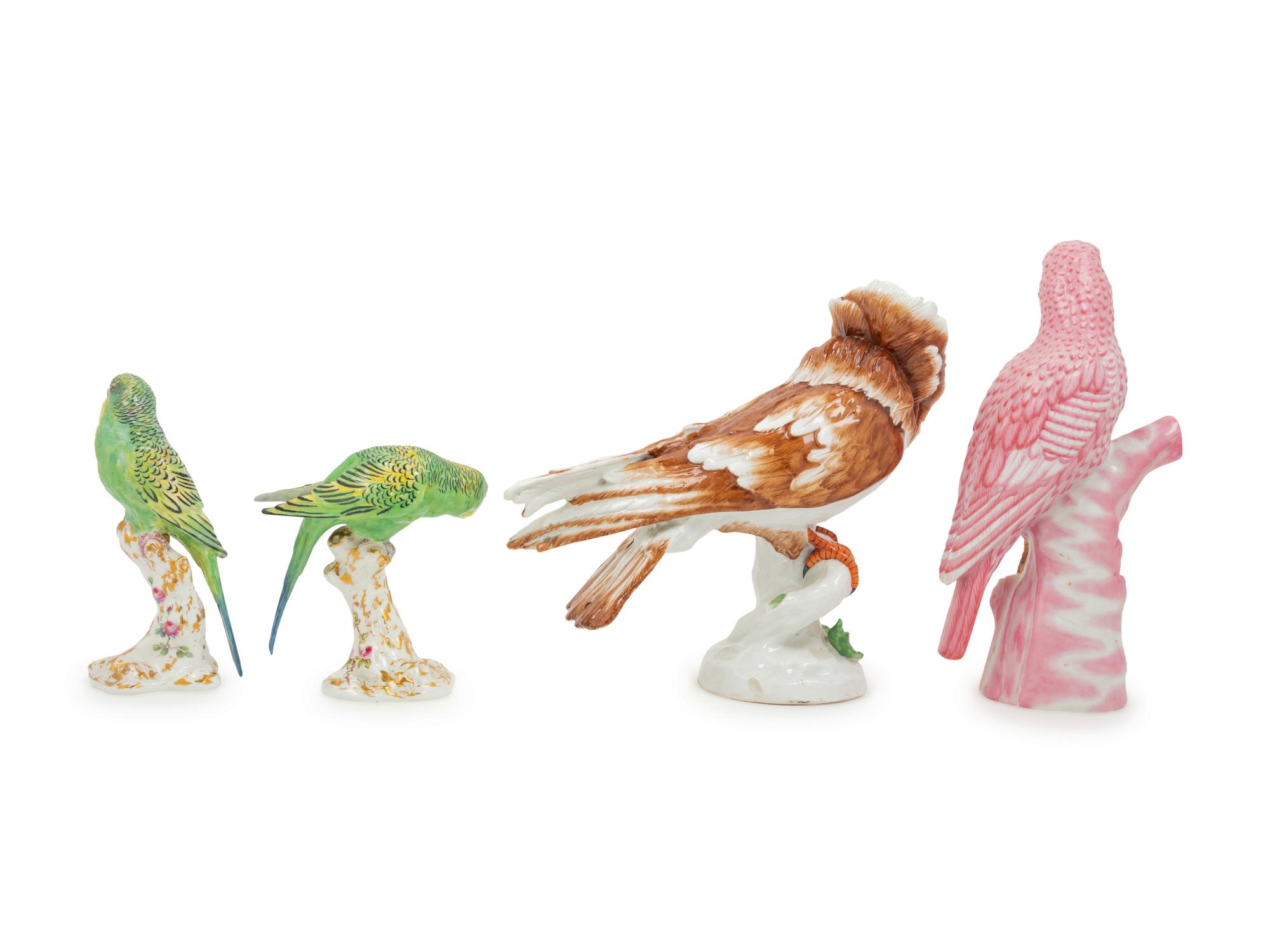 Four Painted Porcelain Bird Figures