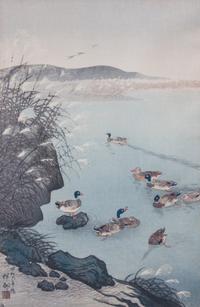 Ohara Koson, (Japanese, 1877-1975), Six works: Birds and Fish