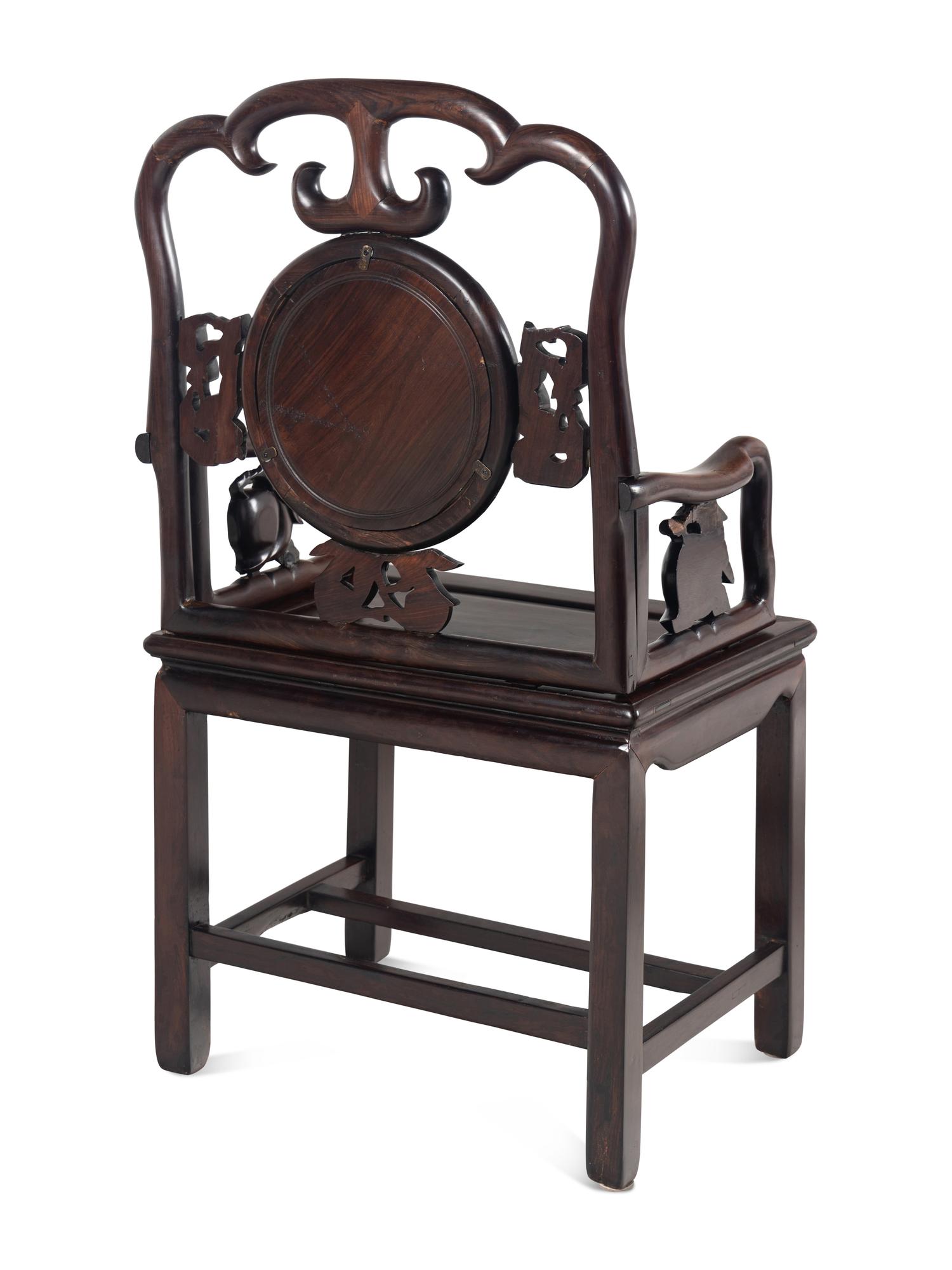 A Set of Four Chinese Marble Inset Zitan Armchairs