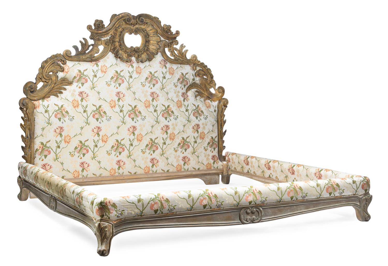 A Rococo Style Giltwood Bed Height of headboard 67 1/4 x width 85 inches.