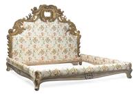 A Rococo Style Giltwood Bed Height of headboard 67 1/4 x width 85 inches.