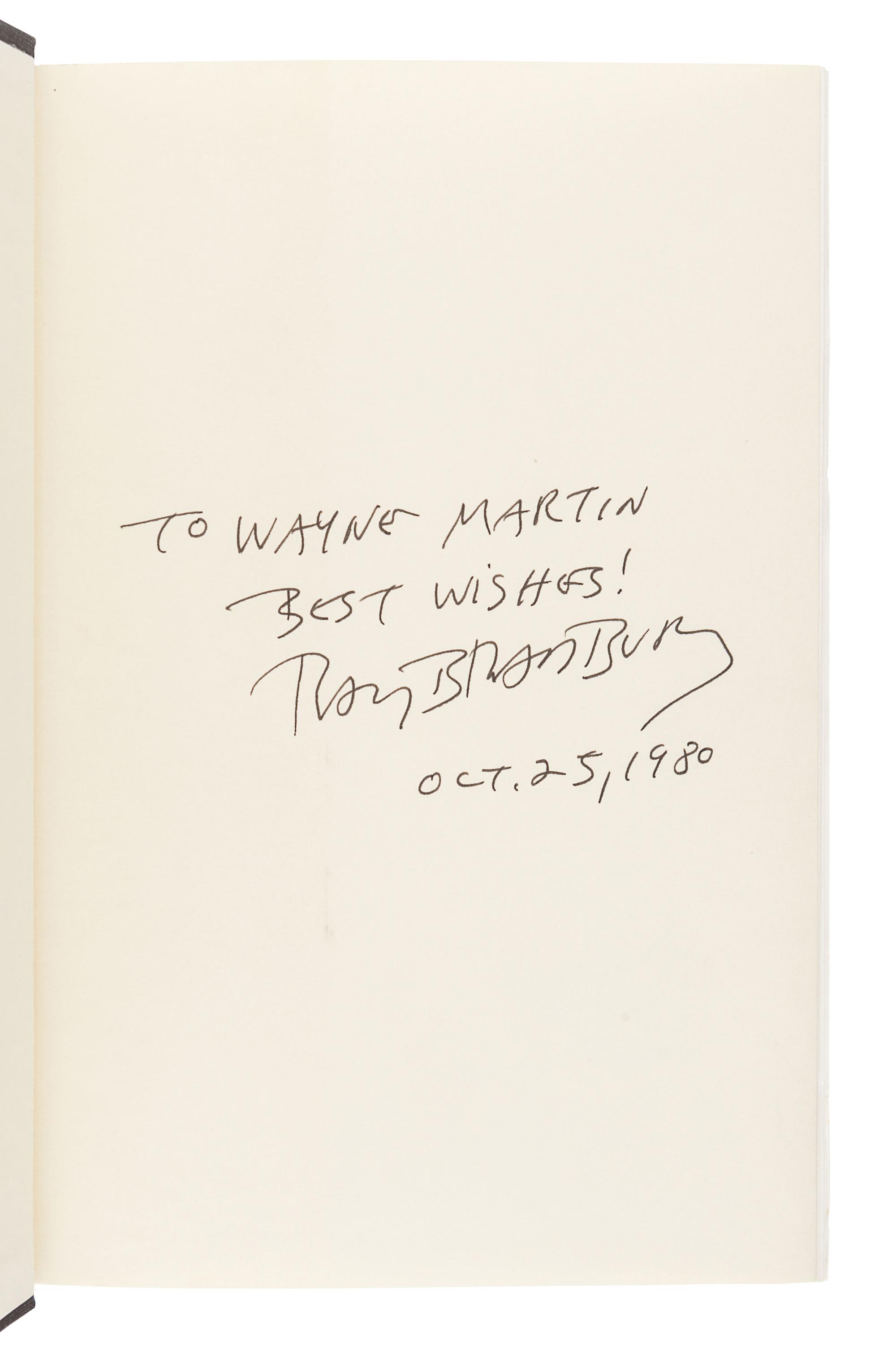 [BRADBURY, Ray (1920-2012)]. A group of 5 works SIGNED OR INSCRIBED by Bradbury, comprising: