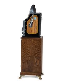 A 5 Cent Rol-A-Top Twin Jackpot Slot Machine on Reverse Printed Glass Inset Golden Nugget Stand