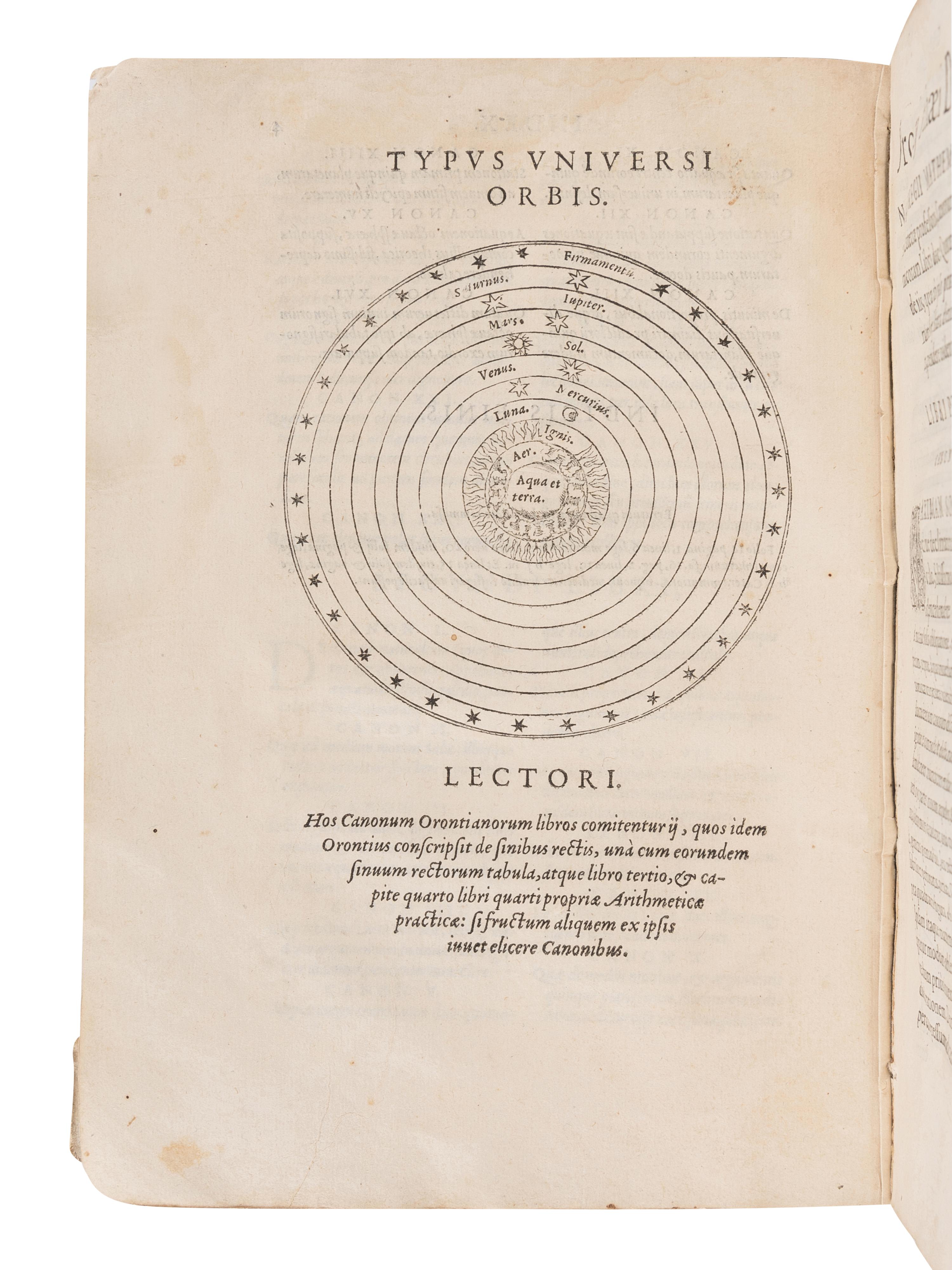 FINE, Oronce (1494-1555). In eos quos de Mundi sphaera conscripsit libros, ac in Planetarum theoricas, Canonum Astronomicorum Libri II. Paris: Michael Vascosan, 1553.