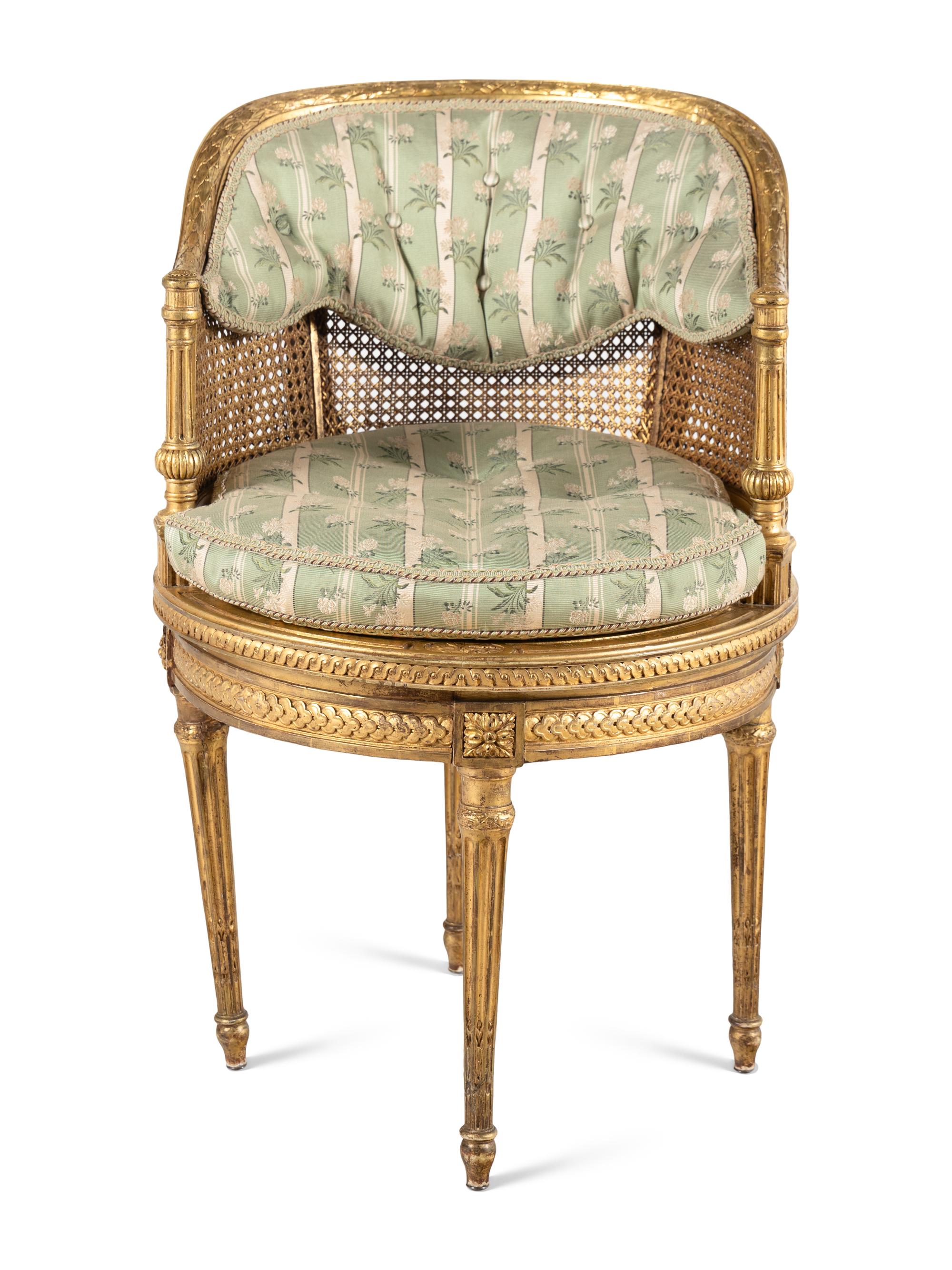 A Louis XVI Style Giltwood Bureau Bergère