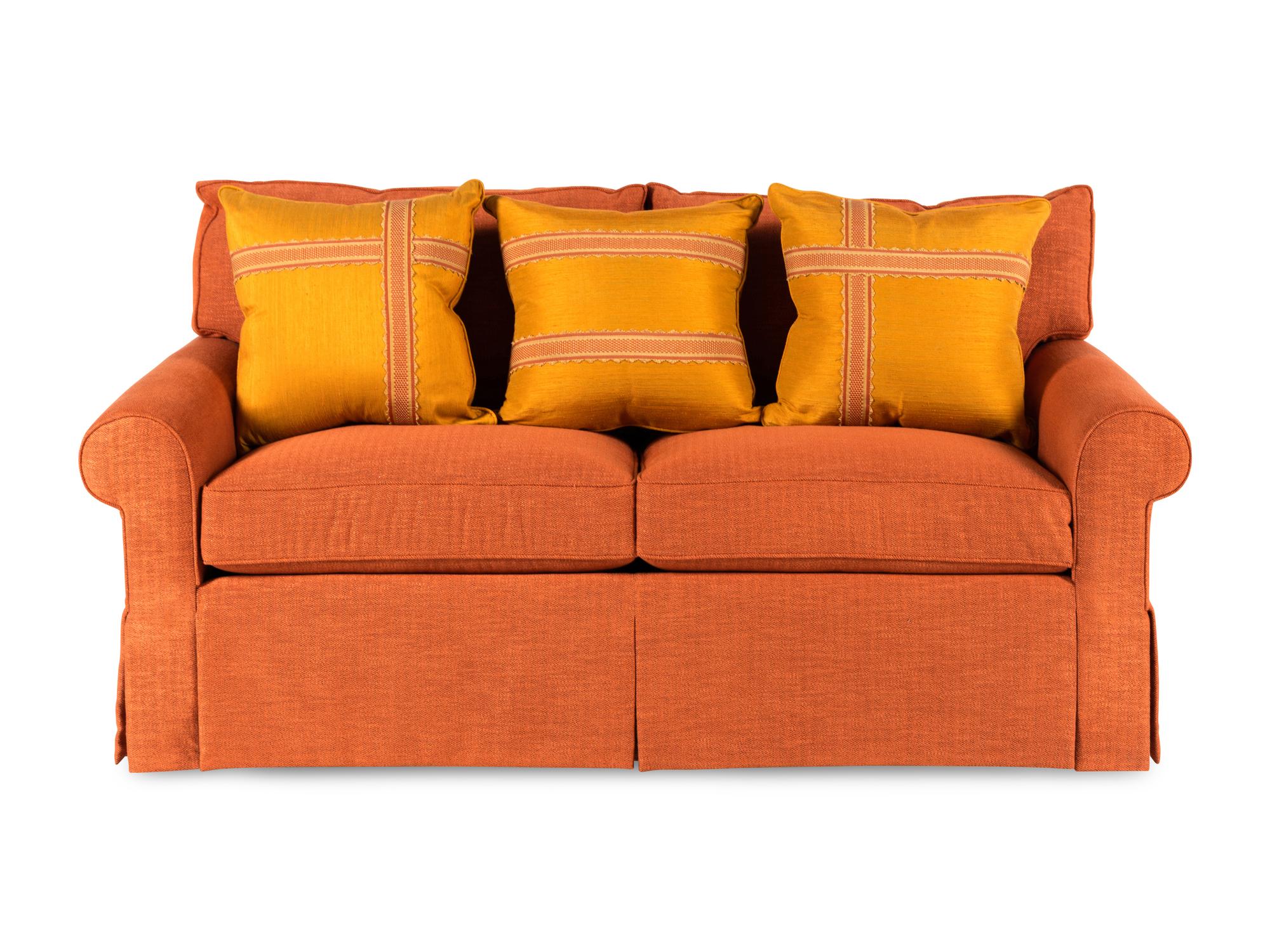 A George Smith Two-Cushion Sofa with Custom Upholstery and Throw Pillows