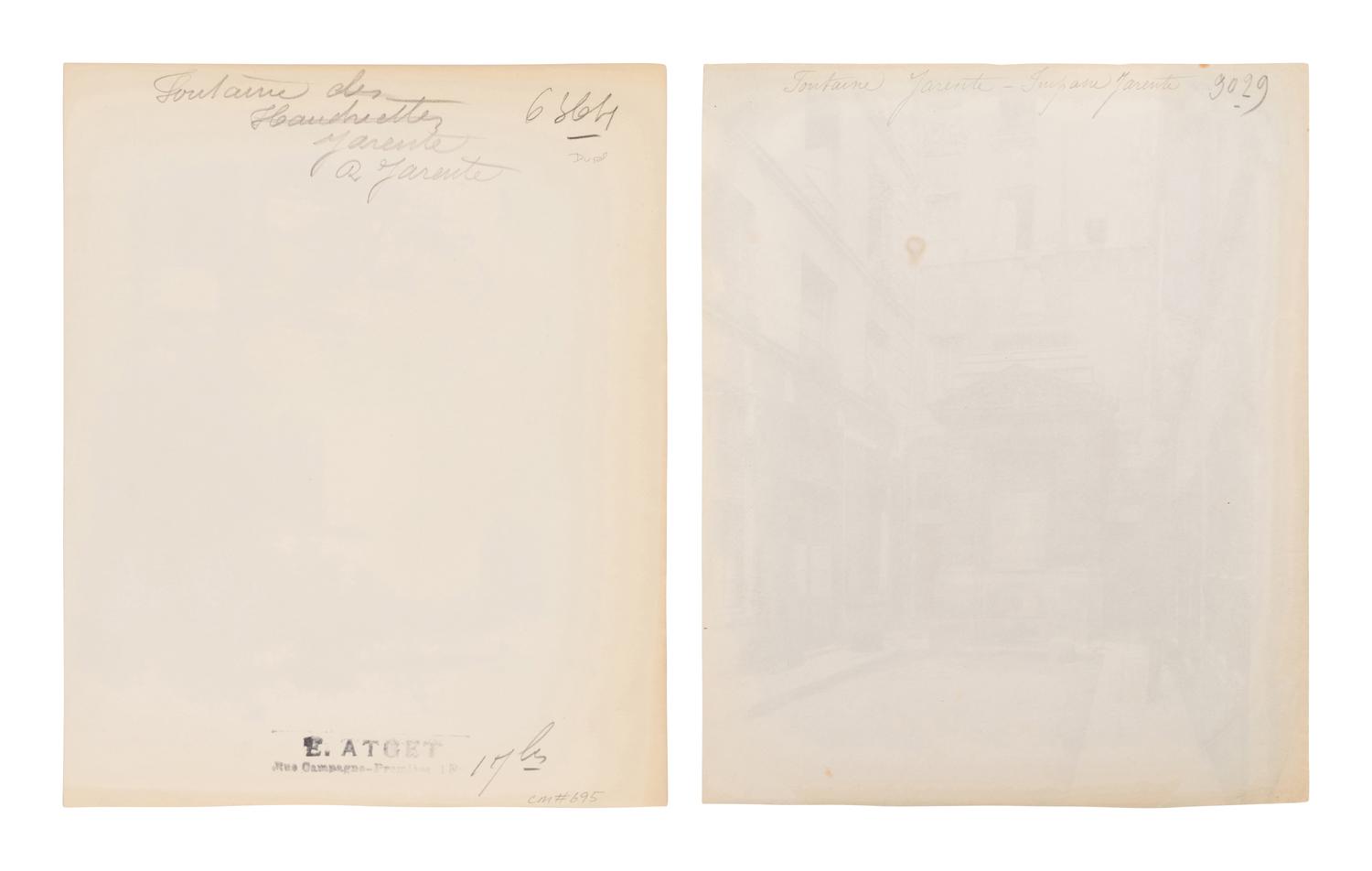 A pair of prints depicting Fontaine Jarente ( Fontaine Jarente - impasse Jarente , 1898; Fontaine Jarente, rue Jarente, 1922)