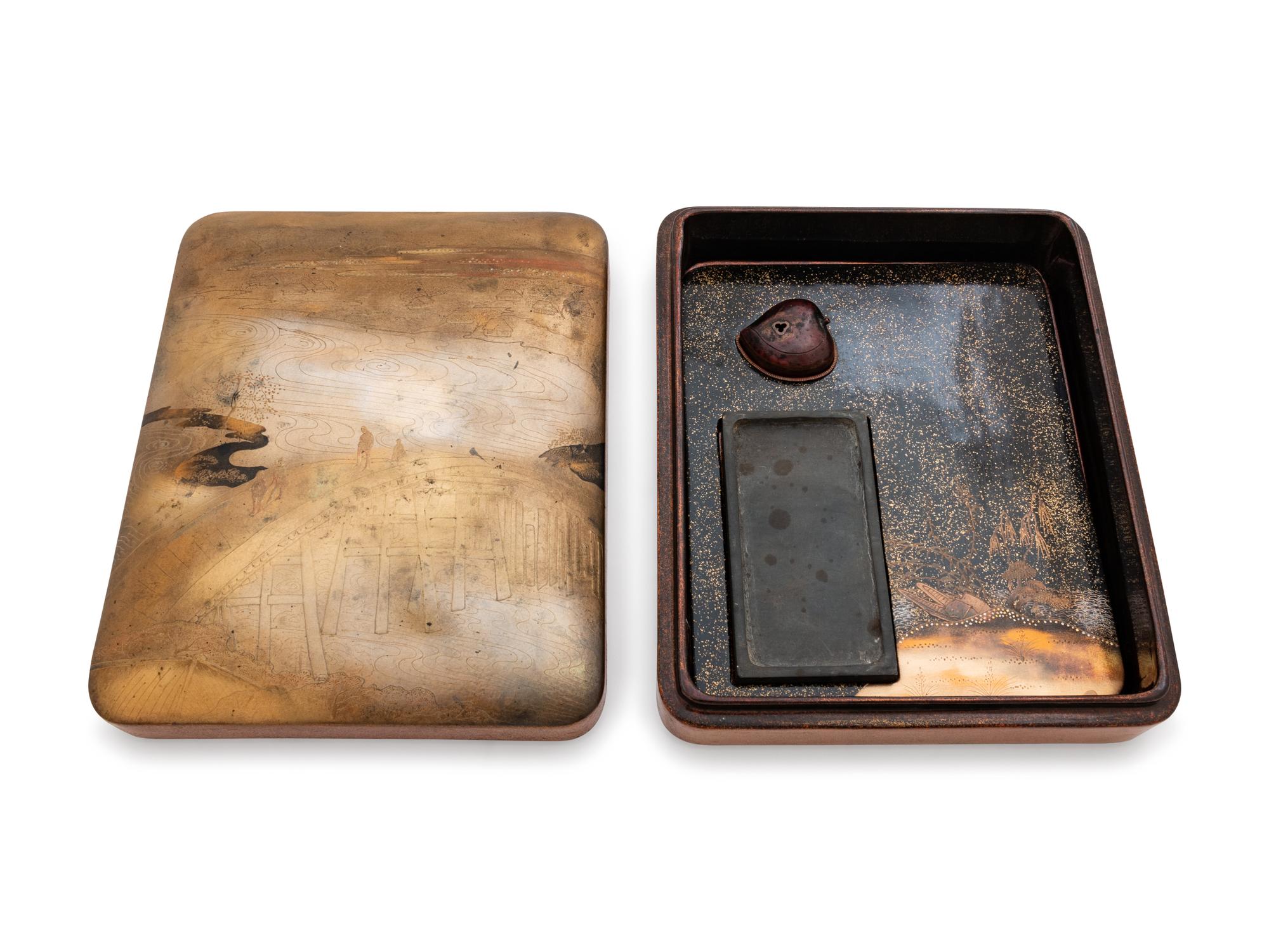 A Japanese Gold and Black Lacquer Writing Box, Suzuribako