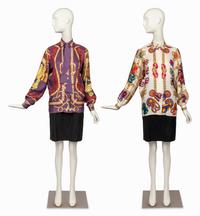 Two Hermes Shirts, One with Self-Fabric Tie, 1980-90s