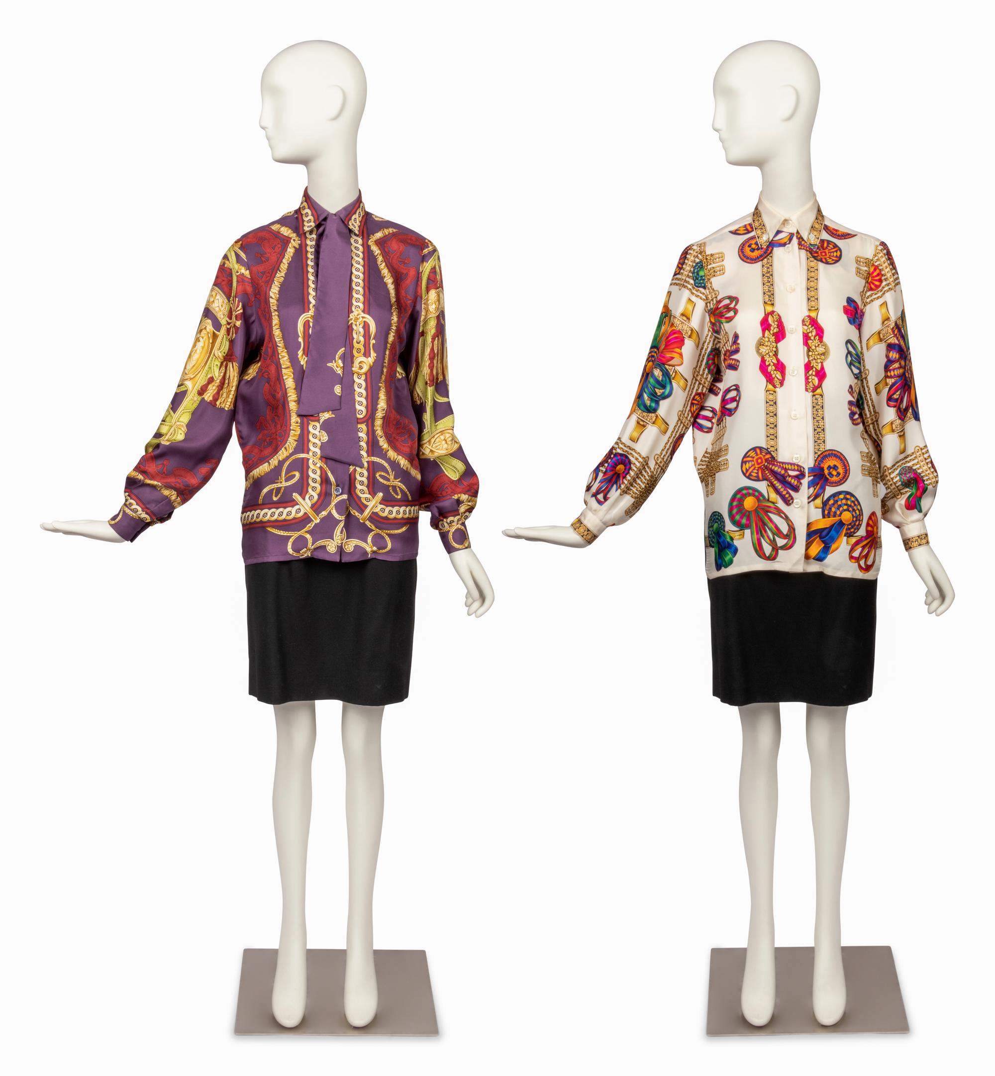 Two Hermes Shirts, One with Self-Fabric Tie, 1980-90s