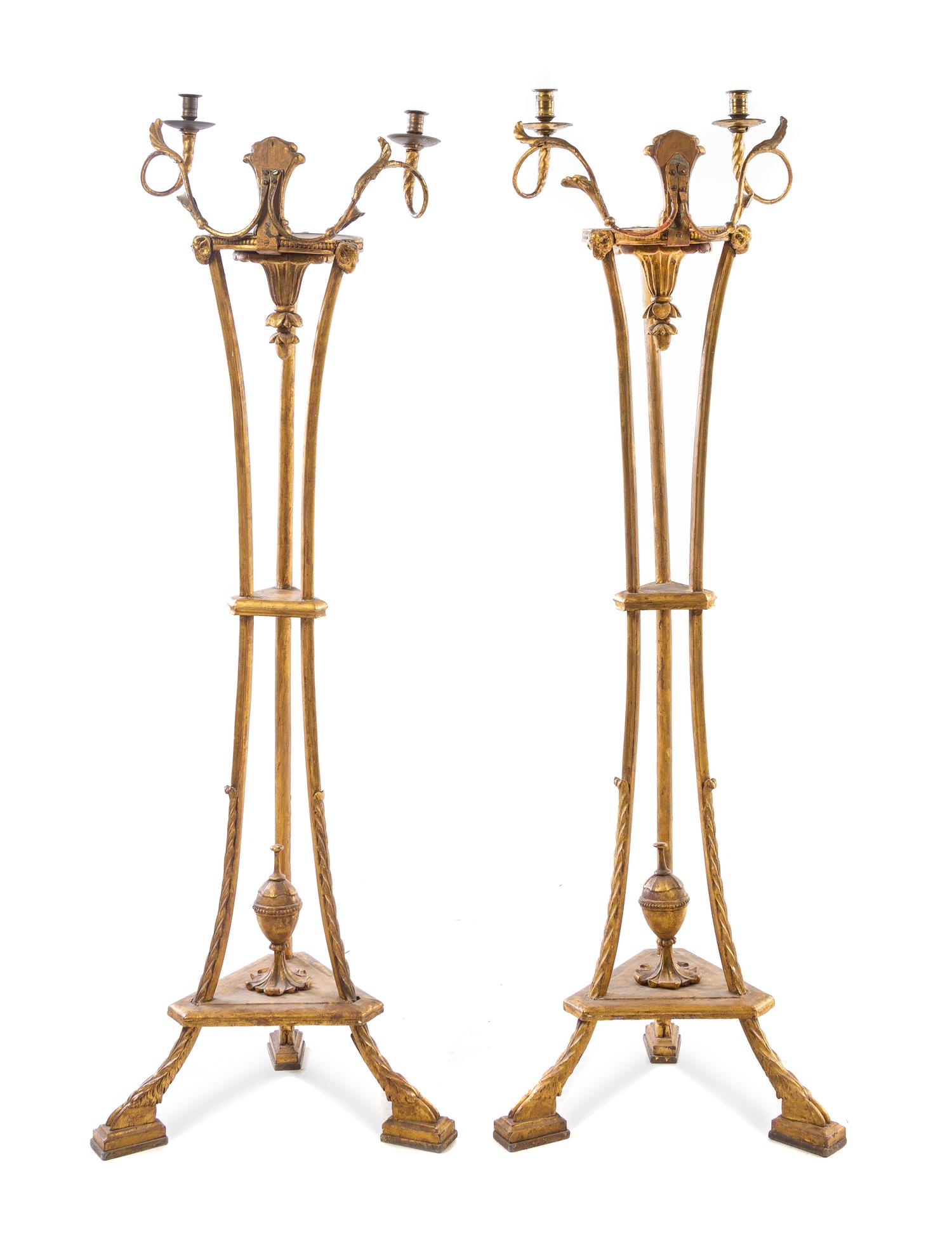 A Pair of Georgian Style Giltwood Torcheres Height 58 inches. — 19TH CENTURY