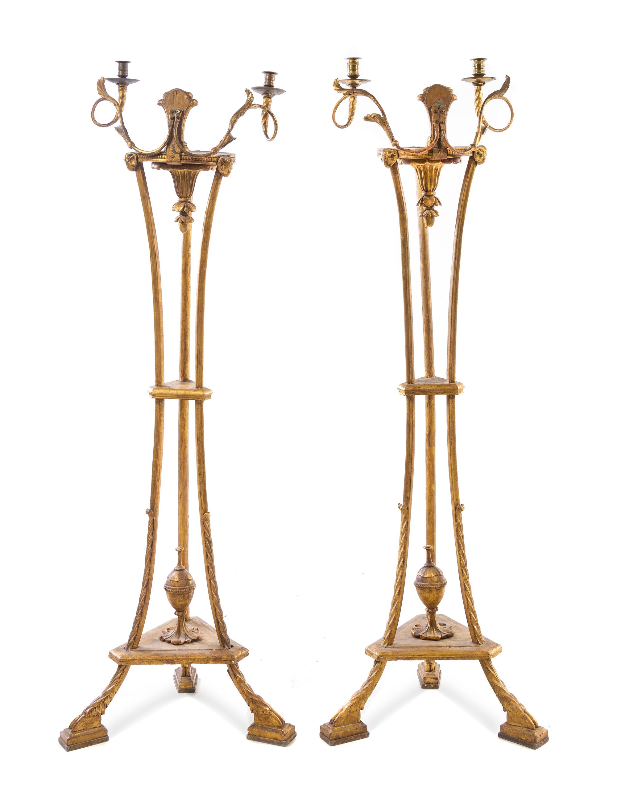 A Pair of Georgian Style Giltwood Torcheres Height 58 inches. — 19TH CENTURY
