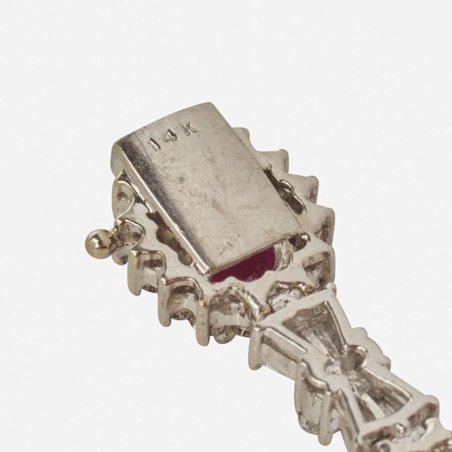 A 14K White Gold, Diamond, and Ruby Bracelet