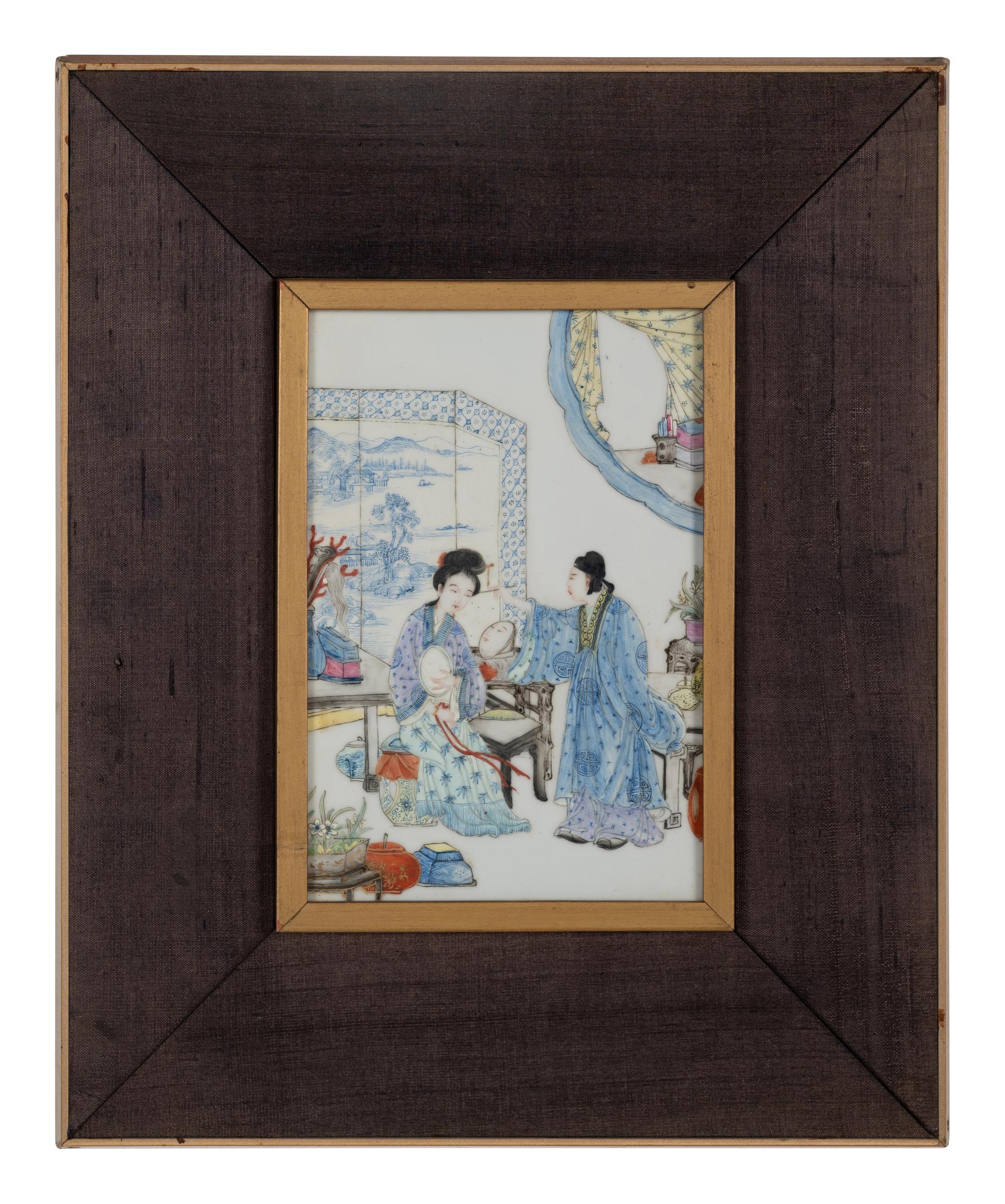 Two Chinese Famille Rose Porcelain Plaques