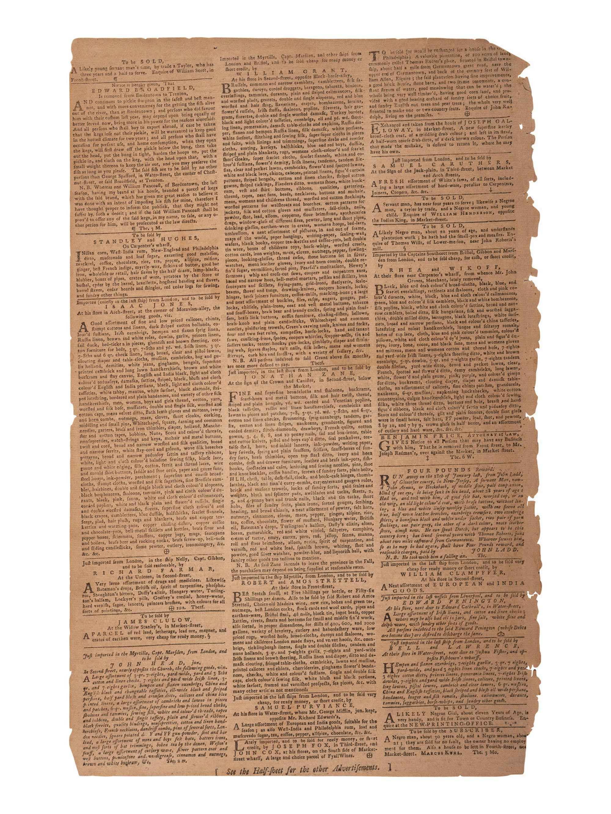 [FRENCH & INDIAN WAR] Albany Congress and Lake George feat. in 2 issues of the Pennsylvania Gazette .