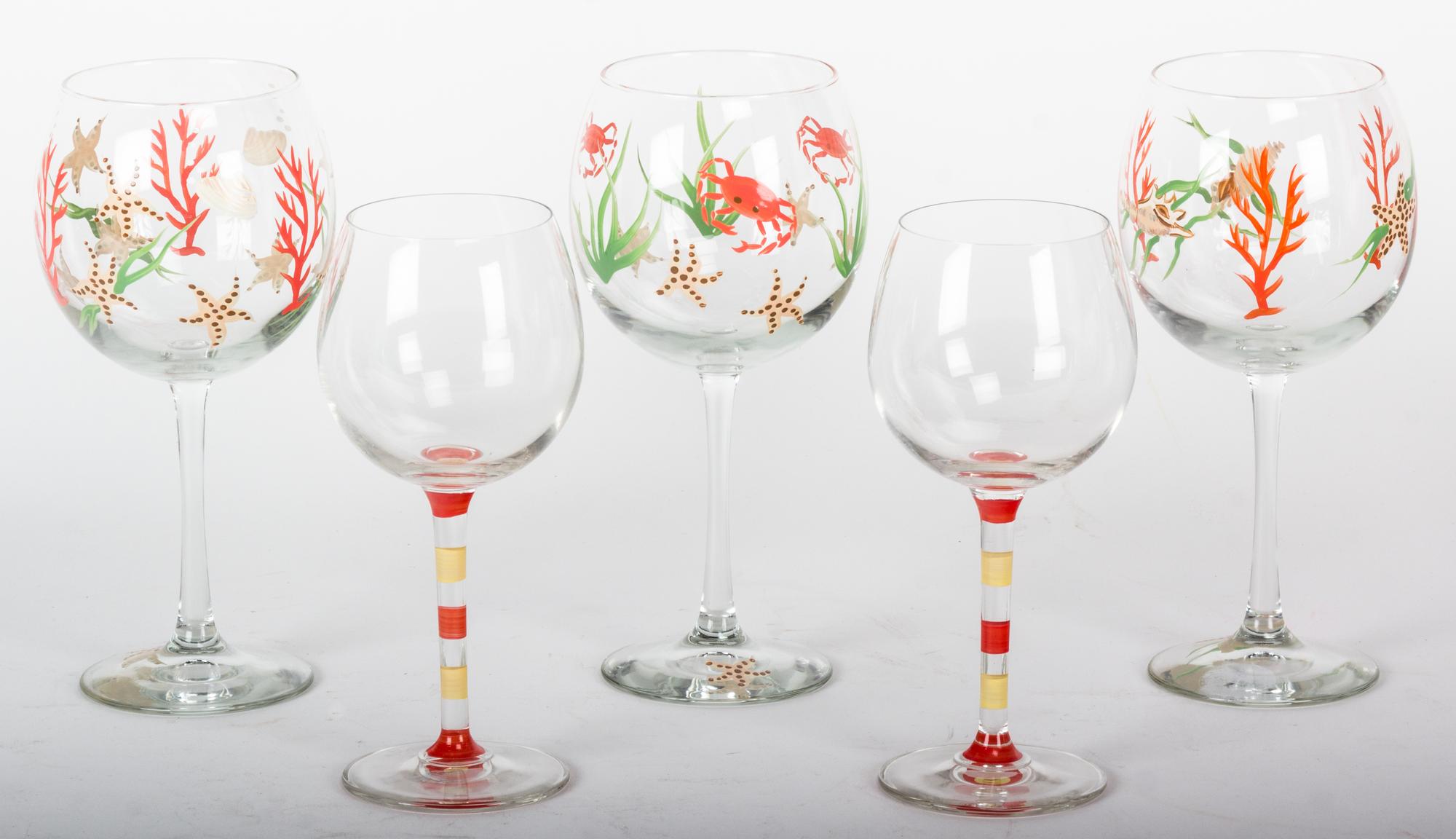A Set of Hand Painted Stemware Height of taller 8 3/8 inches.