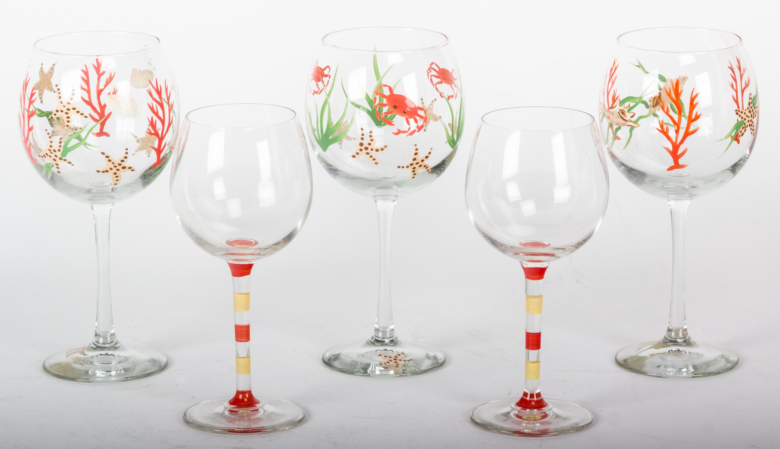 A Set of Hand Painted Stemware Height of taller 8 3/8 inches.