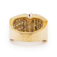 RUBY, DIAMOND, AND YELLOW GOLD RING