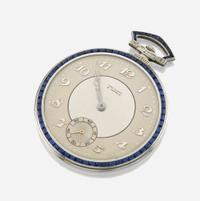 A white gold and sapphire openface pocket watch, Van cleef & Arpels