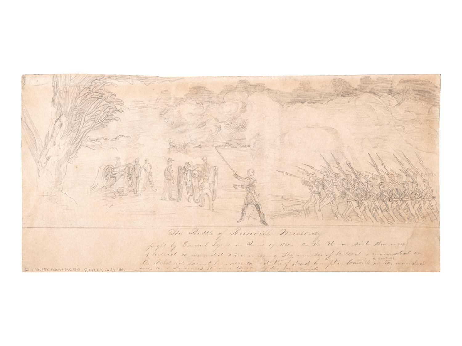 [CIVIL WAR]. The Battle of Boonville, Missouri, Fought by General Lyon on June 17, 1861 . Original pencil sketch by Moses Kaufman.