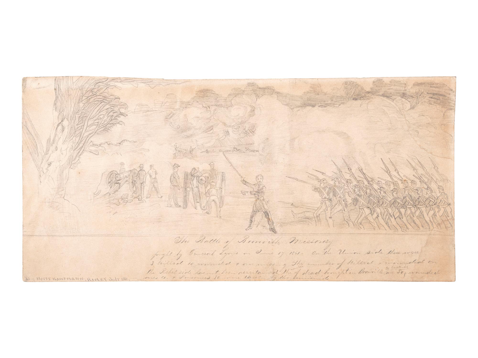 [CIVIL WAR]. The Battle of Boonville, Missouri, Fought by General Lyon on June 17, 1861 . Original pencil sketch by Moses Kaufman.