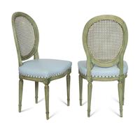 A Set of Six Louis XVI Style Green-Painted Medallion-Back Dining Chairs