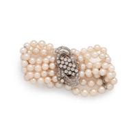 CULTURED PEARL AND DIAMOND BRACELET