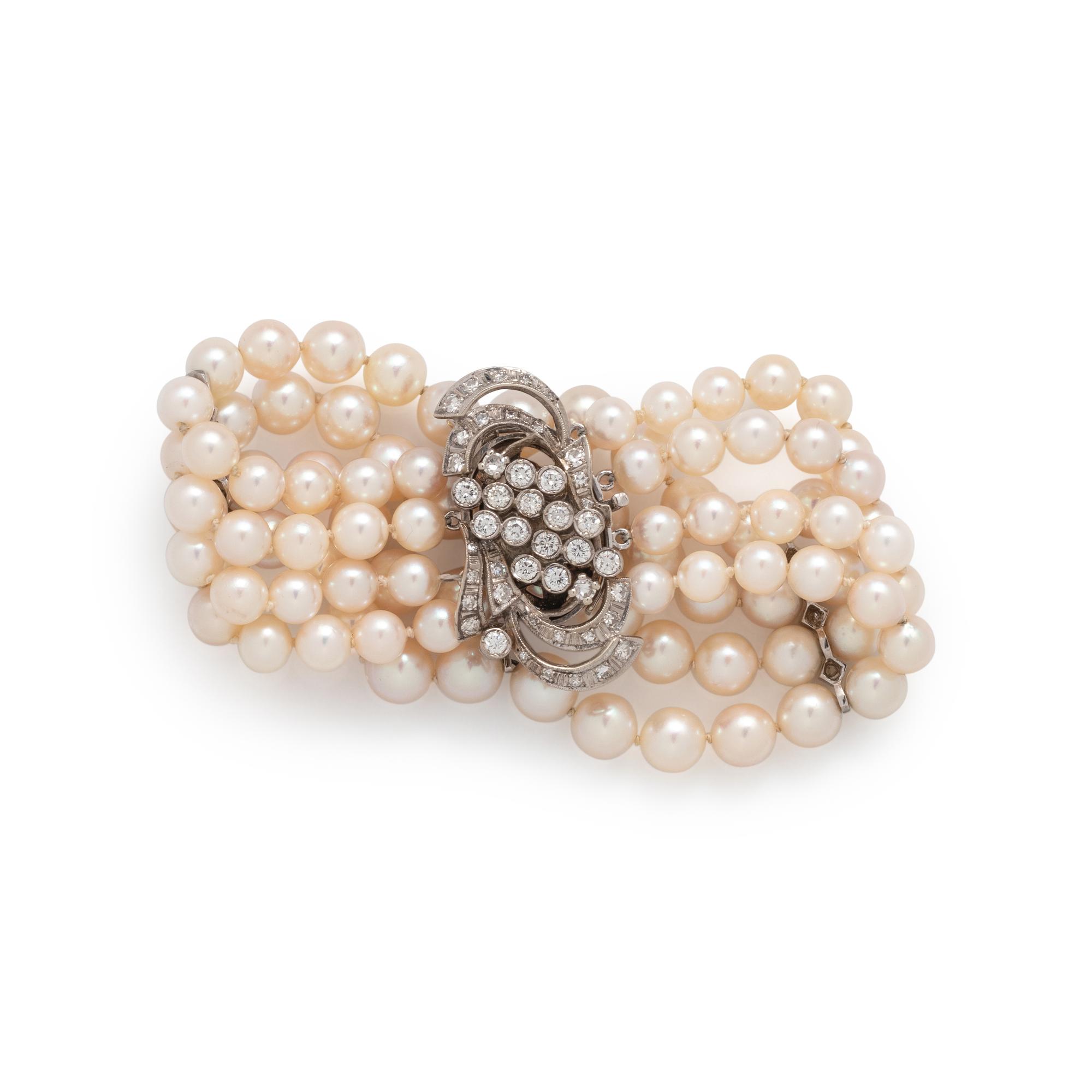 CULTURED PEARL AND DIAMOND BRACELET
