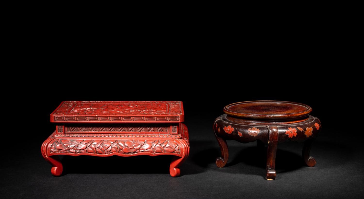 Two Chinese Lacquered and Wood Stands