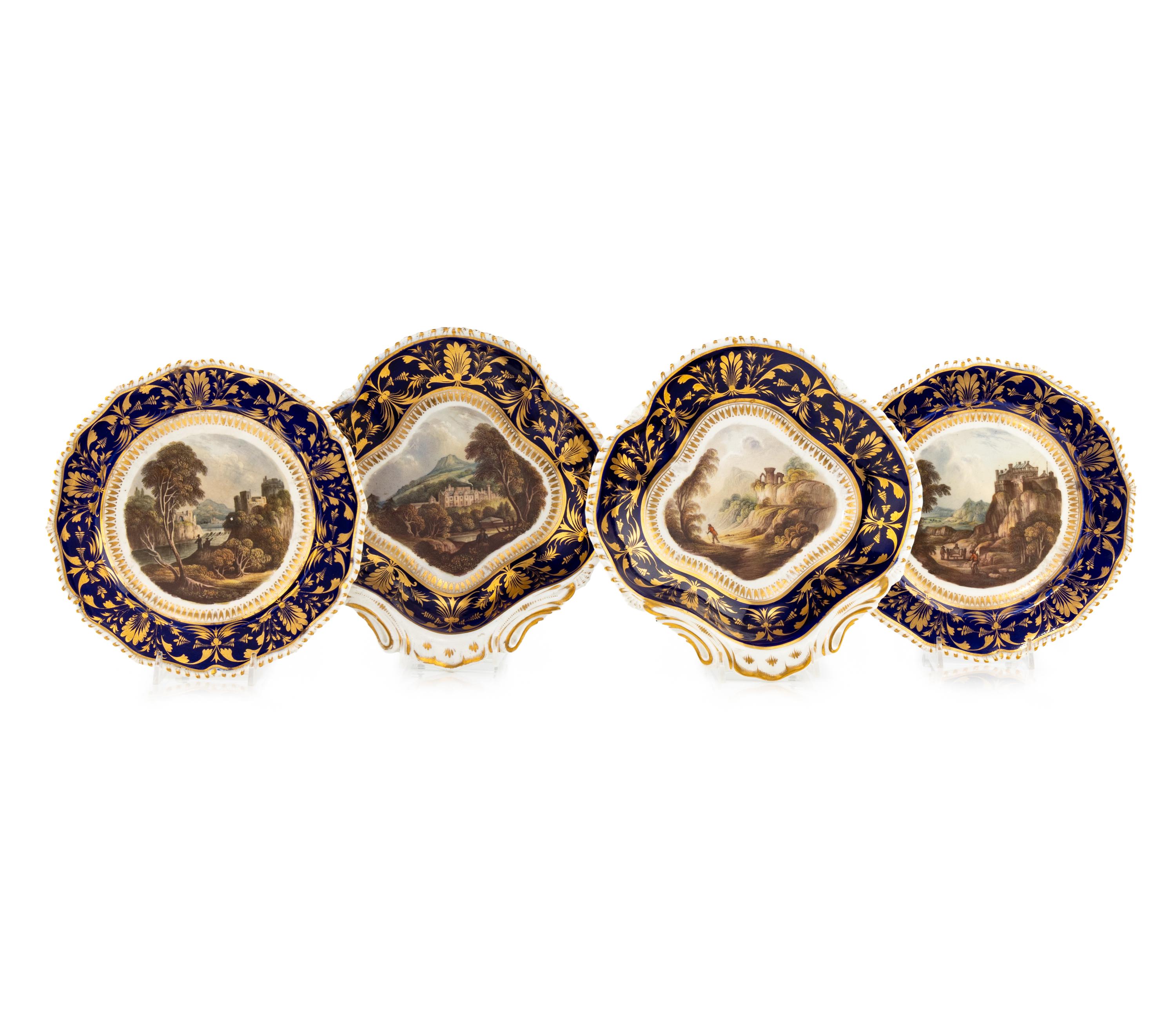 A Group of Bloor Derby Topographical Porcelain Dessert Service Articles