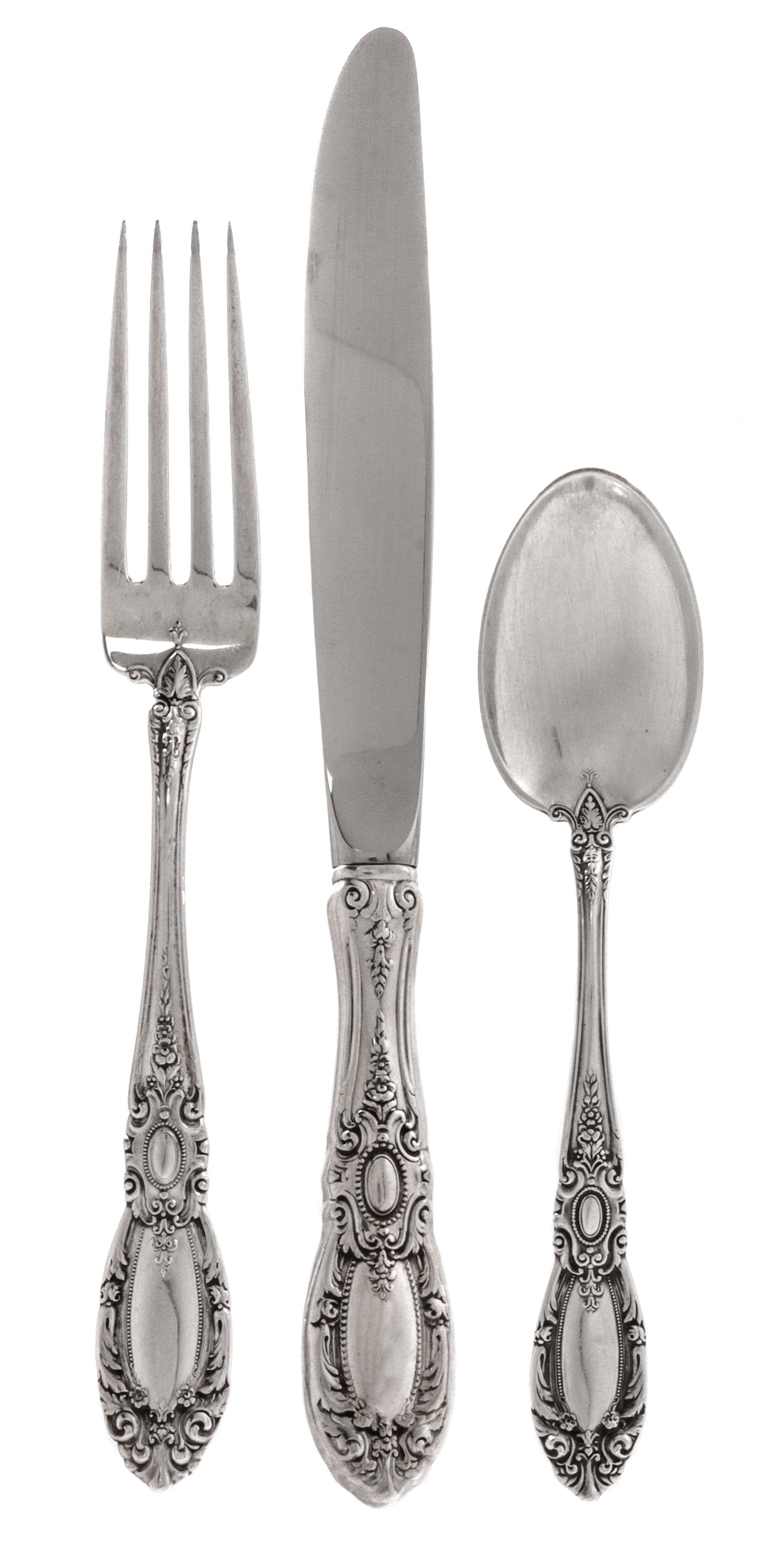 An American Silver Flatware Service, Towle Silversmiths, Newburyport, MA, King Richard pattern, comprising: 12 dinner forks 12 dinner k