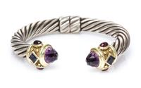 A Sterling Silver, 14 Karat Yellow Gold, Amethyst, Iolite and Garnet 'Renaissance' Bracelet, David Yurman, 34.10 dwts.