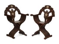 A Pair of Syrian Walnut Folding Armchairs