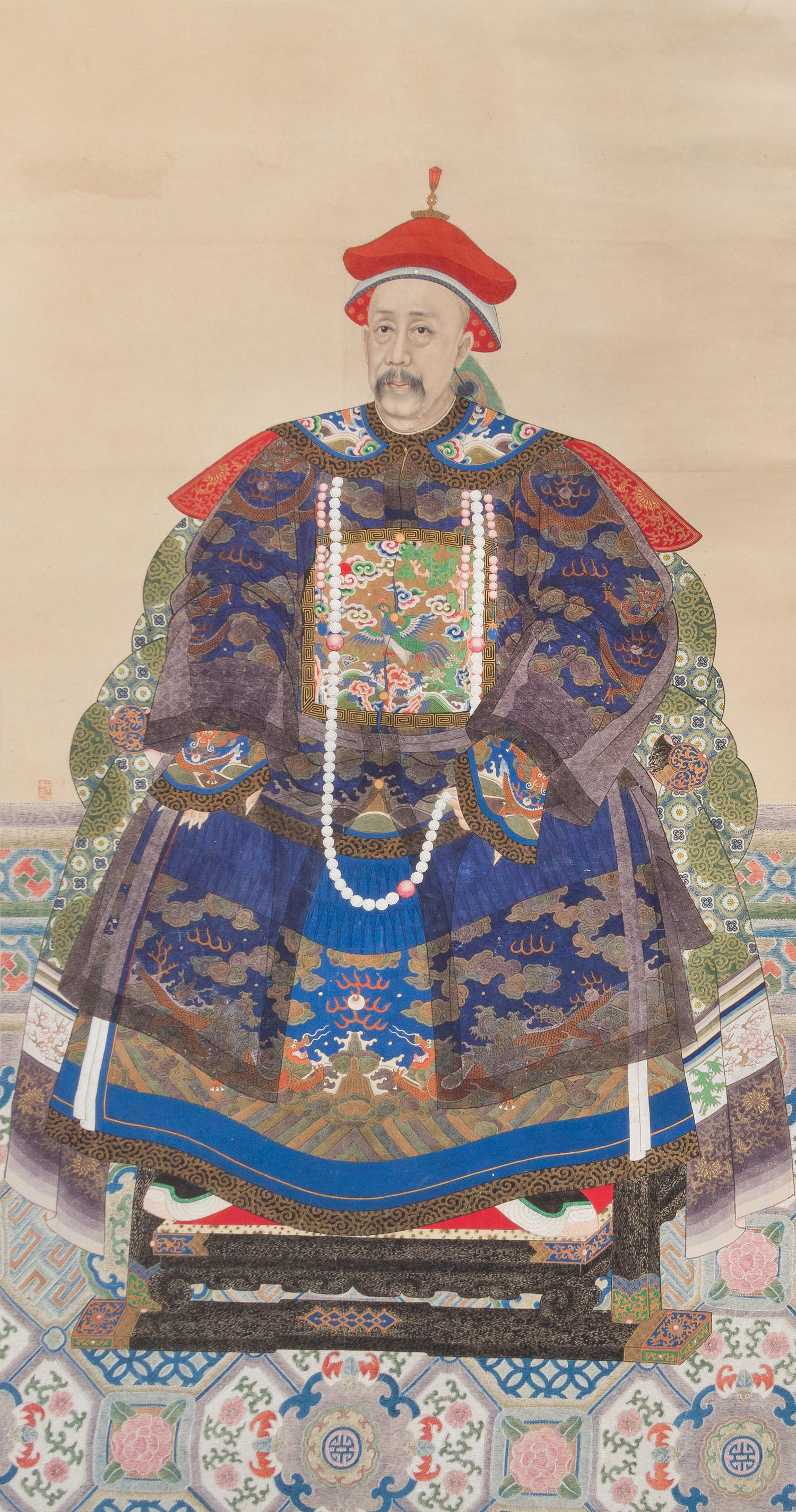 Two Ink and Color Paintings on Paper Scrolls — QING DYNASTY