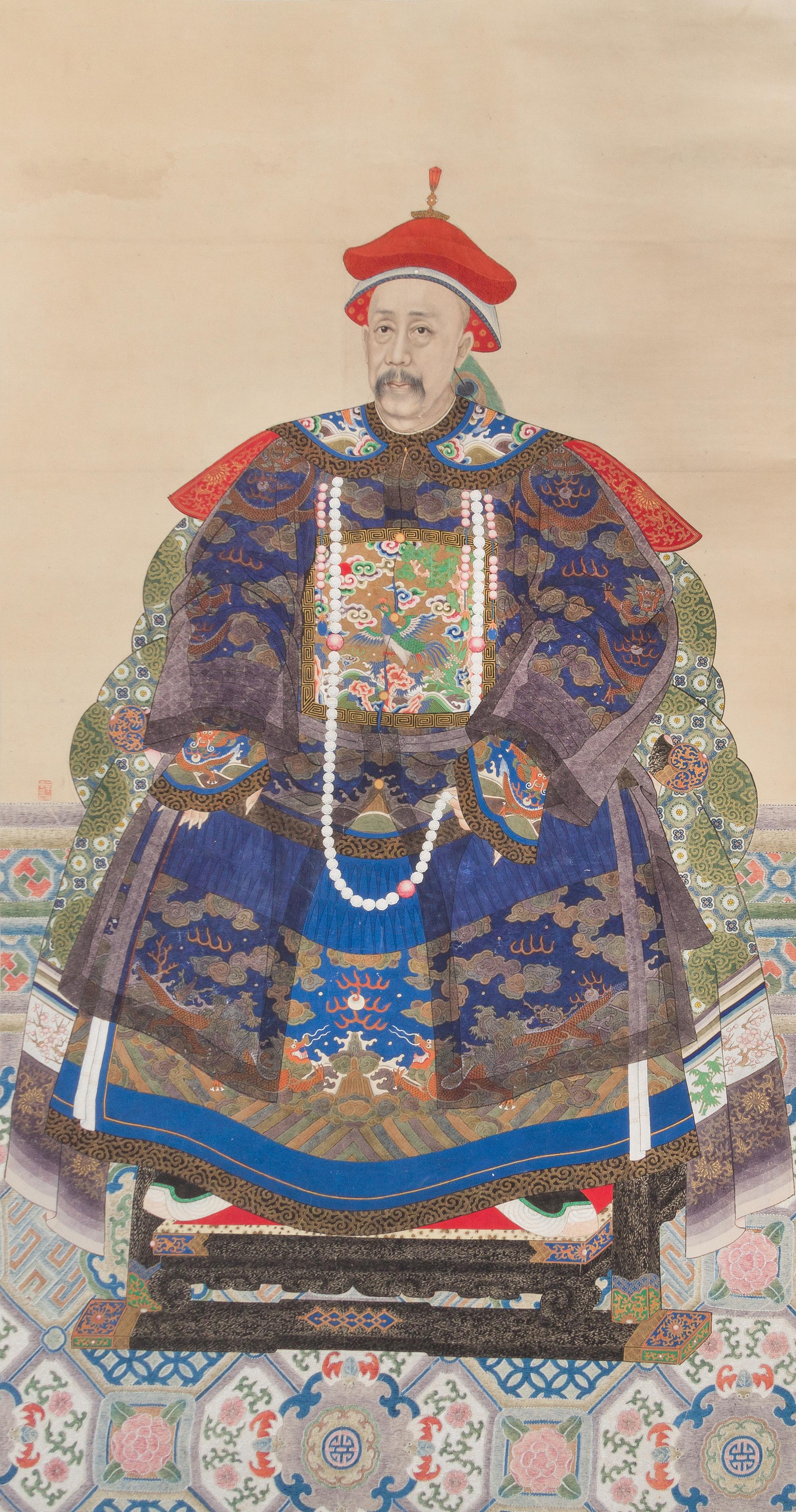 Two Ink and Color Paintings on Paper Scrolls — QING DYNASTY