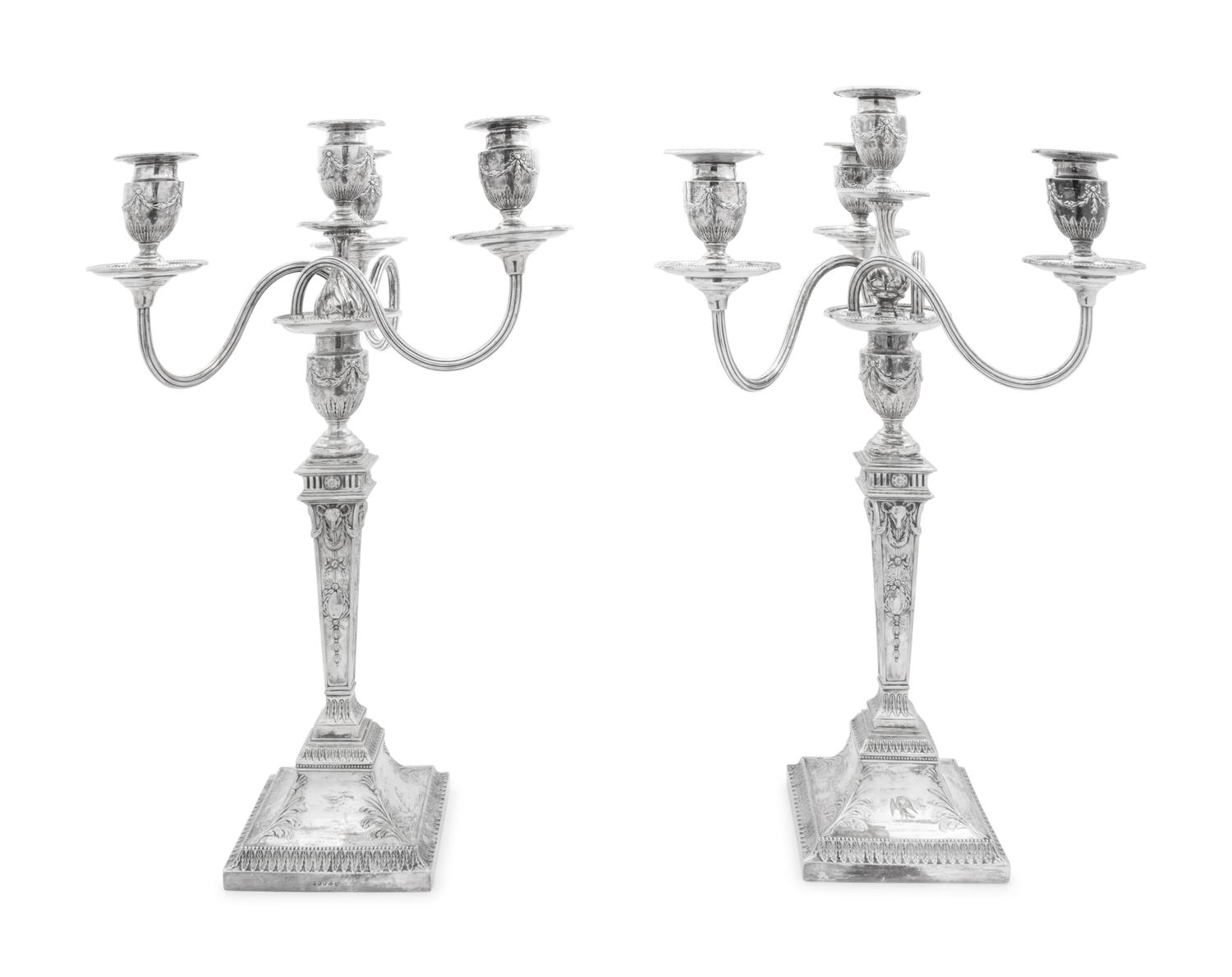 A Pair of English Silver Plate Four-Light Candelabra