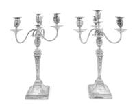 A Pair of English Silver Plate Four-Light Candelabra